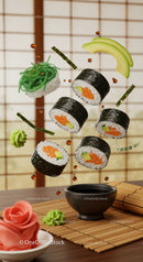 Assorted sushi rolls with seaweed and dipping sauce
