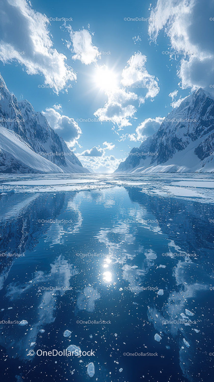Majestic Snow Covered Mountain Range with Glacier and Clear Sky