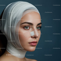 Close-up of a Young Woman with Bandaged Nose and Healing Skin
