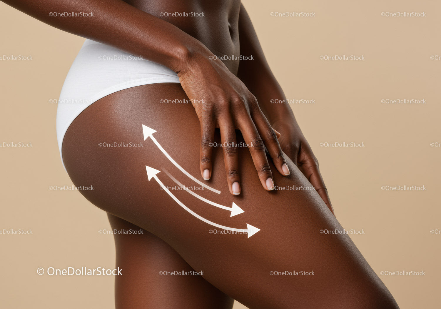 Close-up of Dark-Skinned Woman Playing with Her Thighs in White Underwear