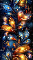 Abstract Digital Artwork with Glowing Floral and Cosmic Elements