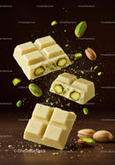 White chocolate pieces with crunchy pistachio nuts