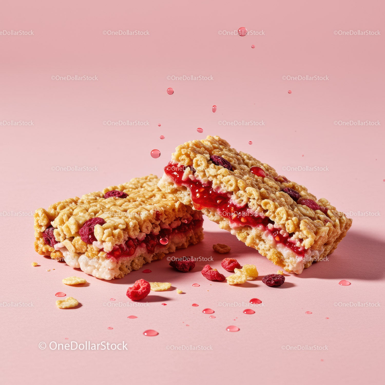 Crispy berry granola bars with juicy red filling