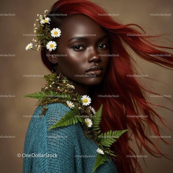 Portrait of a Woman with Red Hair and Daisy Floral Accessories