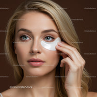 Elegant Woman Applying Under Eye Mask for Skincare and Relaxation