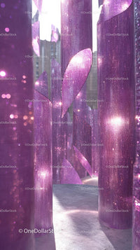 Vibrant Purple Fabric Art Installation in Urban Public Space