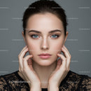 Elegant Woman Portrait with Blue Eyes and Clear Skin