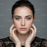 Elegant Woman Portrait with Blue Eyes and Clear Skin