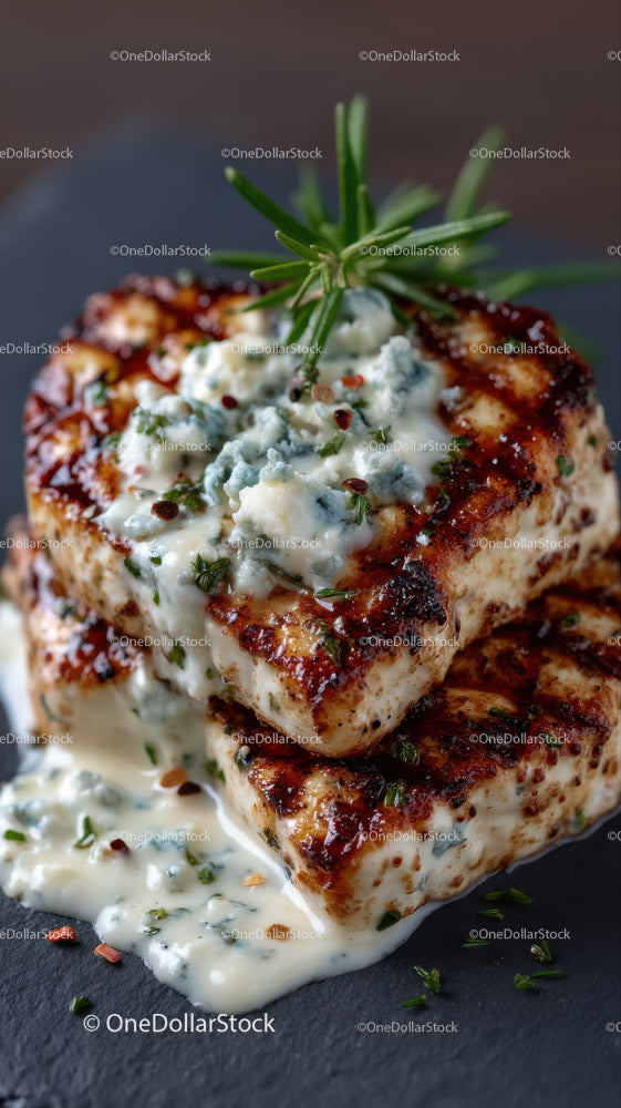 Artisan Blue Cheese Wheel on Dark Rustic Surface in Gourmet Food Setting