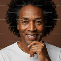 Confident Smiling Senior Man with Natural Hair On Brown Background