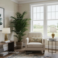 Modern Cozy Living Room with Large Window and Indoor Plant