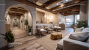 Contemporary Living Room with Wooden Beams and Cozy Lounge Chairs