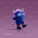 Colorful Furry Mascot with Rainbow Horns Wearing Boots and Smiling