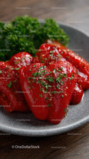 Fresh Roasted Red Bell Peppers with Parsley Garnish