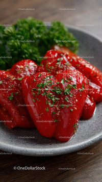 Fresh Roasted Red Bell Peppers with Parsley Garnish