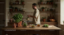 Man Watering Fresh Basil and Herbs in a Cozy Kitchen