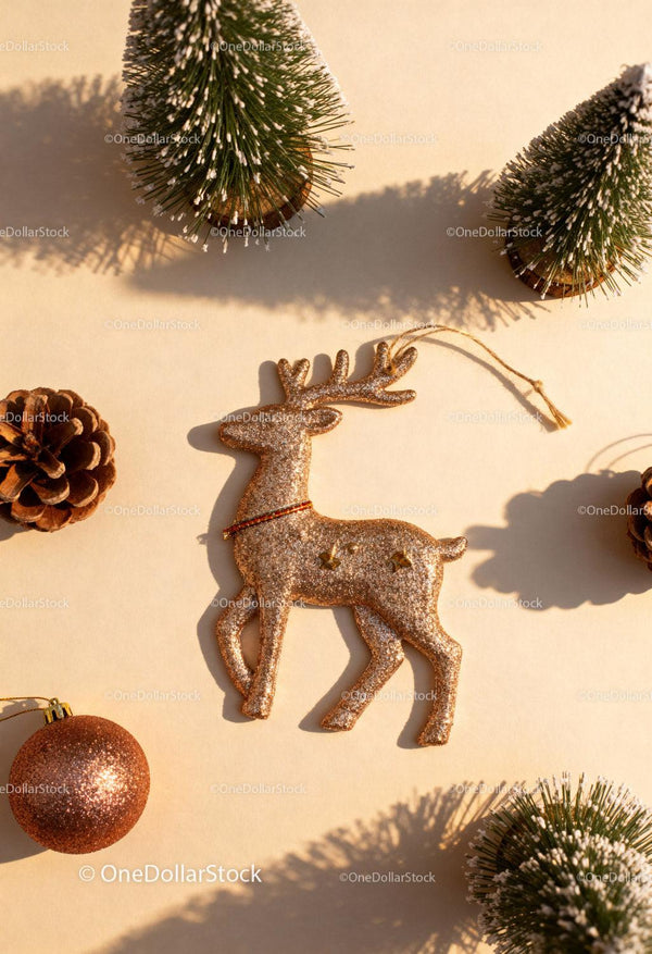 Glittery Reindeer Ornament with Pine Cones and Mini Trees