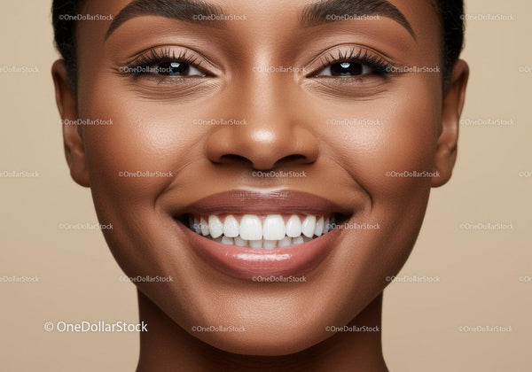 Close up of cheerful smiling young woman with glowing skin