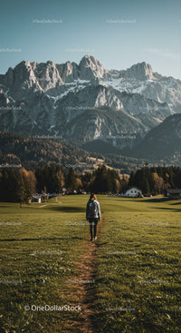 Scenic Mountain Range with Hiking Trail and Lush Greenery