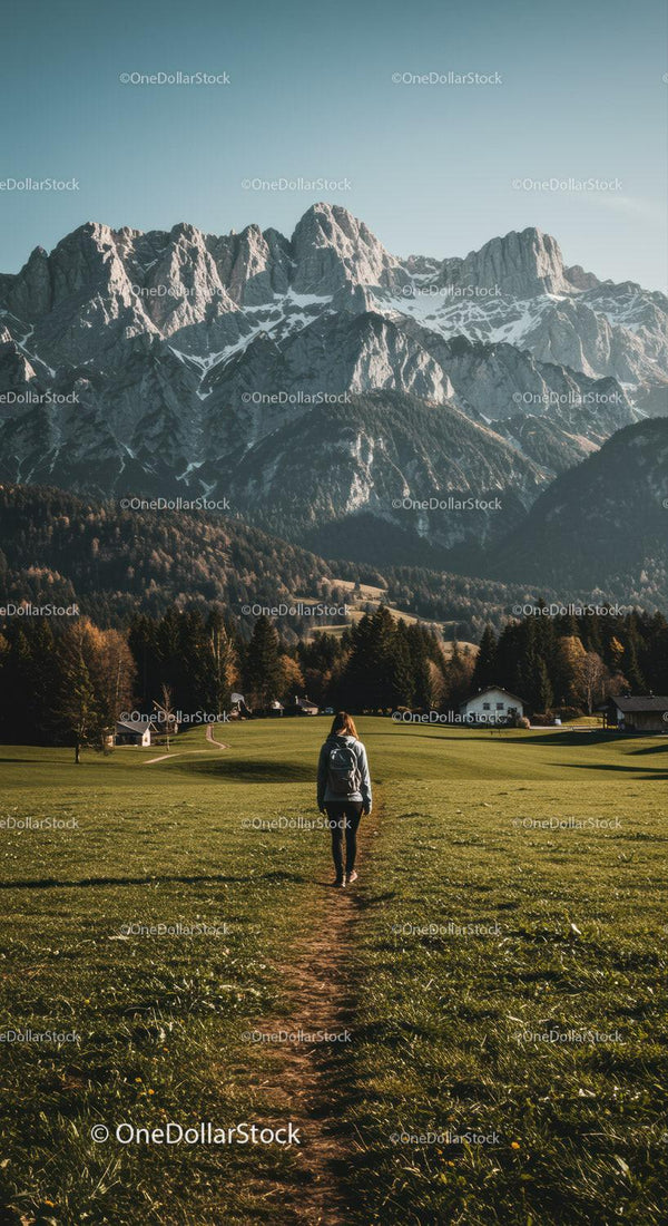 Scenic Mountain Range with Hiking Trail and Lush Greenery