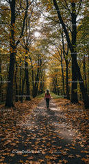 Woman walking alone on autumn forest path