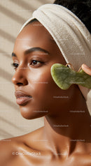 Elegant Woman Receiving Facial Treatment with Cucumber Eye Mask