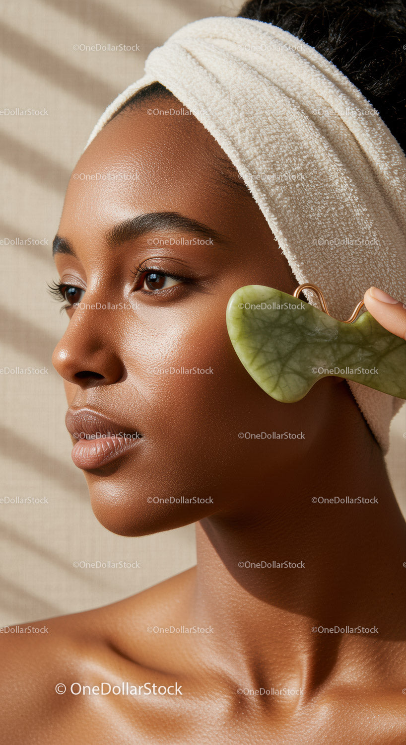 Elegant Woman Receiving Facial Treatment with Cucumber Eye Mask