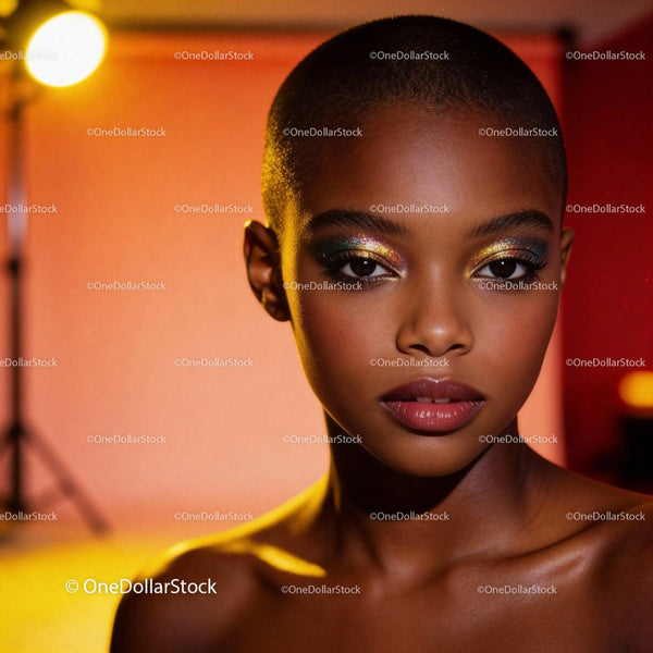 Bold makeup on confident woman with glowing skin