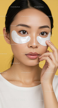 Young Asian Woman Applying Under Eye Patches for Skincare Routine