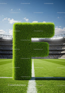 Large Green Grass Letter F on Football Field