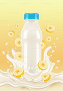 Bottle of Milk Splashing with Banana Slices
