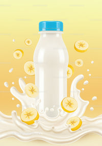 Bottle of Milk Splashing with Banana Slices