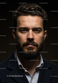 Portrait of thoughtful man with curly hair and beard