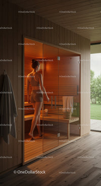 Modern Wooden Sauna Interior with Relaxing Atmosphere and Green View