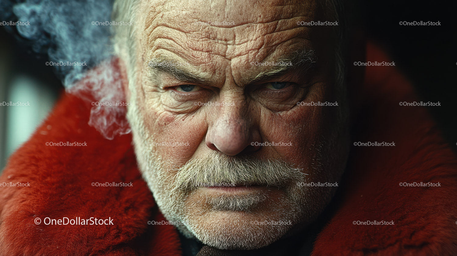 Close-up of Elderly Man with Deep Wrinkles and Intense Expression