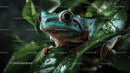 Close-Up of a Vibrant Green Frog Surrounded by Tropical Jungle Foliage