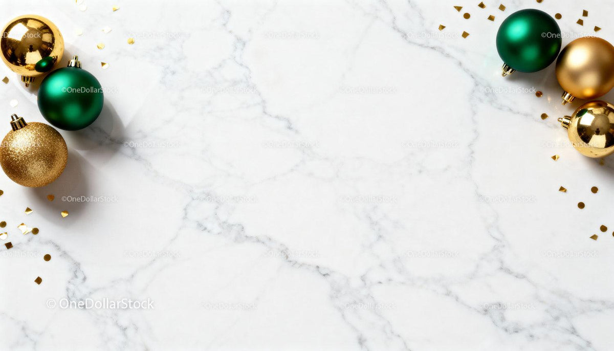 Festive Christmas Ornaments on Elegant Marble Surface