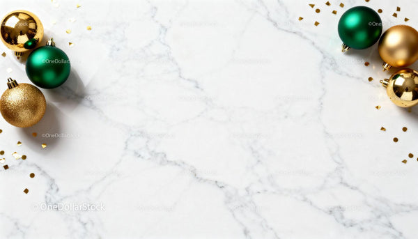 Festive Christmas Ornaments on Elegant Marble Surface