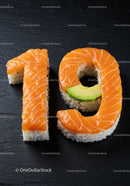 Creative Number Nineteen Made from Salmon Sushi Rolls