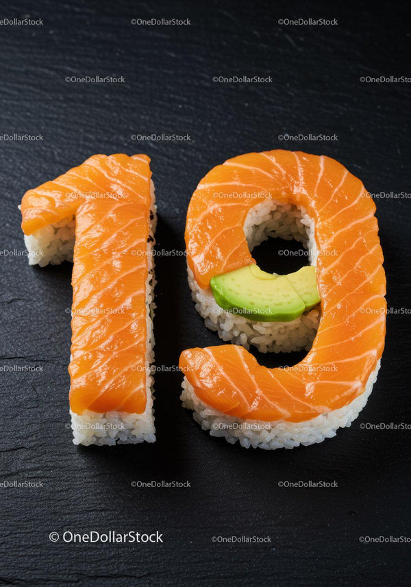 Creative Number Nineteen Made from Salmon Sushi Rolls