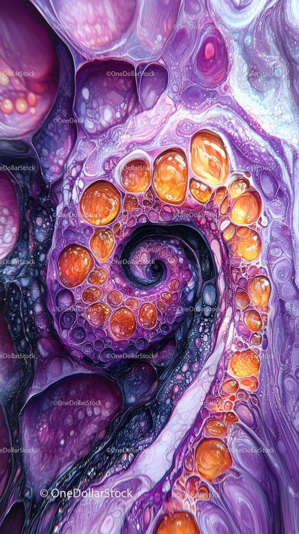 Abstract Swirling Pattern with Bright Orange Accents in Purple and Pink Tones