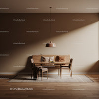 Cozy Modern Dining Room with Wooden Table and Beige Walls