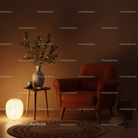 Cozy corner with armchair and ambient lighting