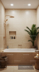 Elegant Modern Bathroom with Beige Tiles and Indoor Plant