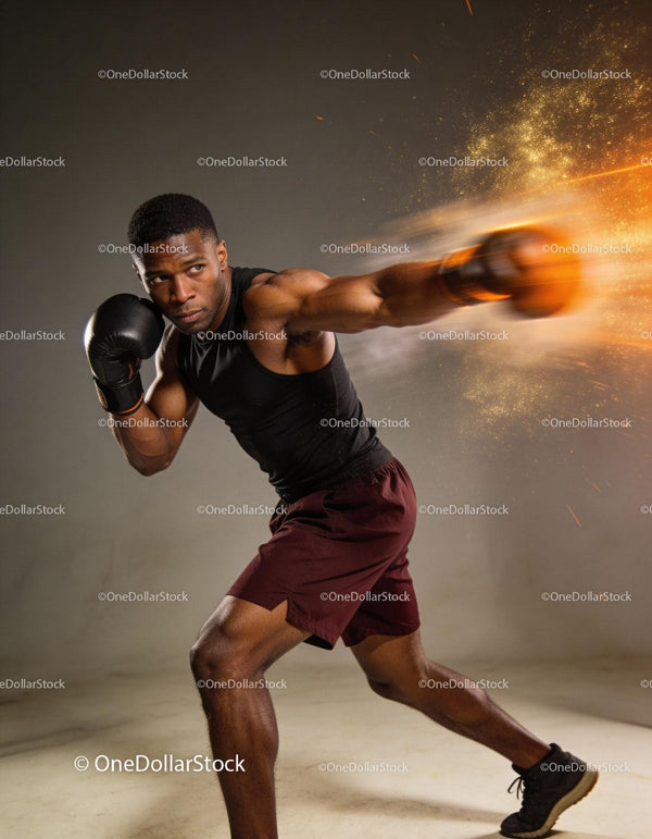Focused boxer delivering a powerful punch with speed