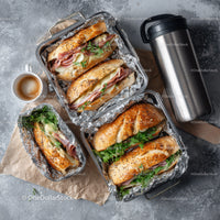Fresh Gourmet Sandwiches with Ham, Cheese and Greens on Baguette