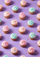 Colorful cupcakes with pastel frosting on purple background