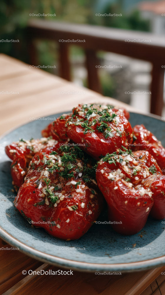 Fresh Stuffed Red Peppers with Herbs and Garlic for Tasty Meal