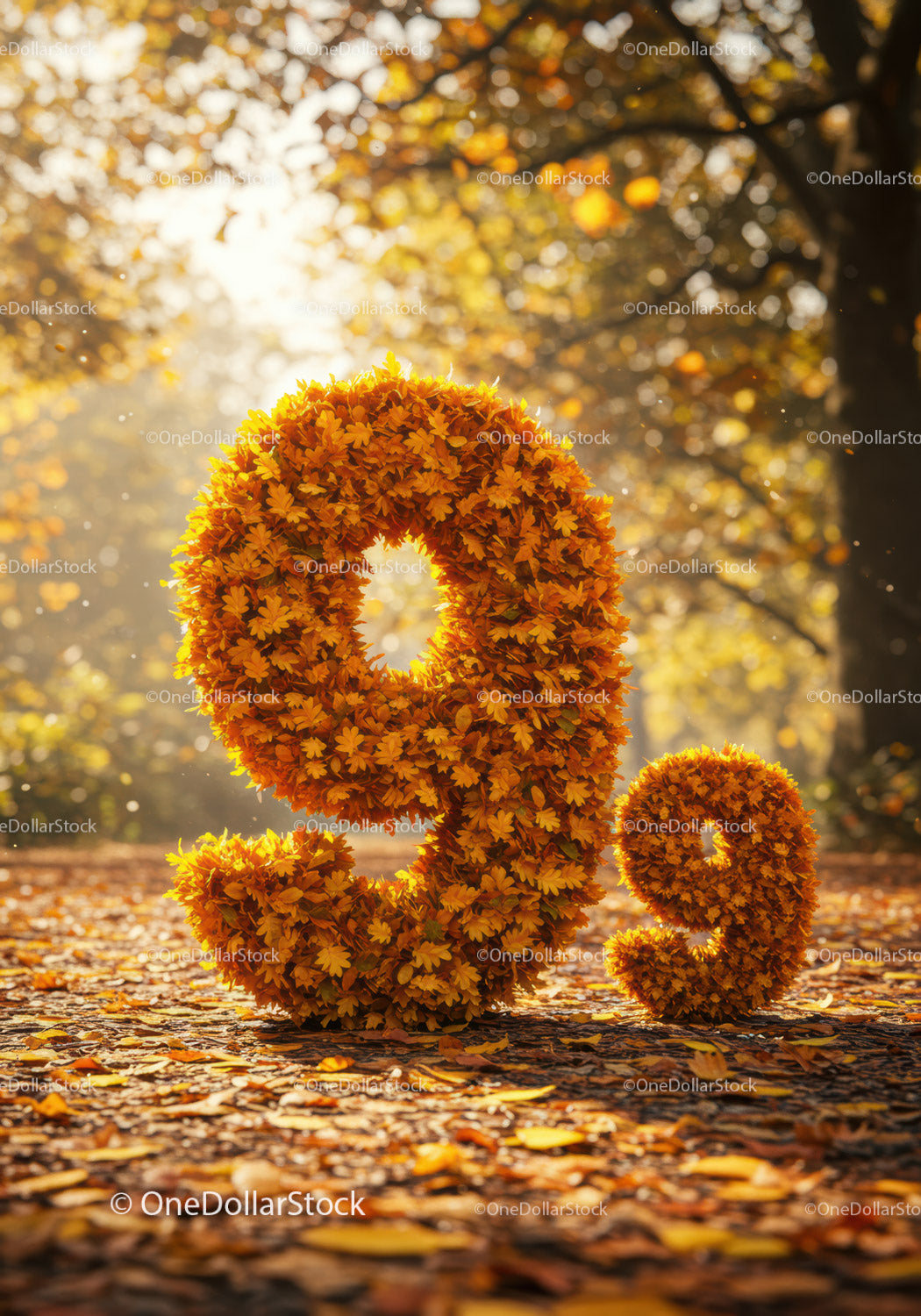 Autumn number nine made of colorful fall leaves