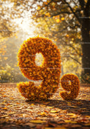 Autumn number nine made of colorful fall leaves